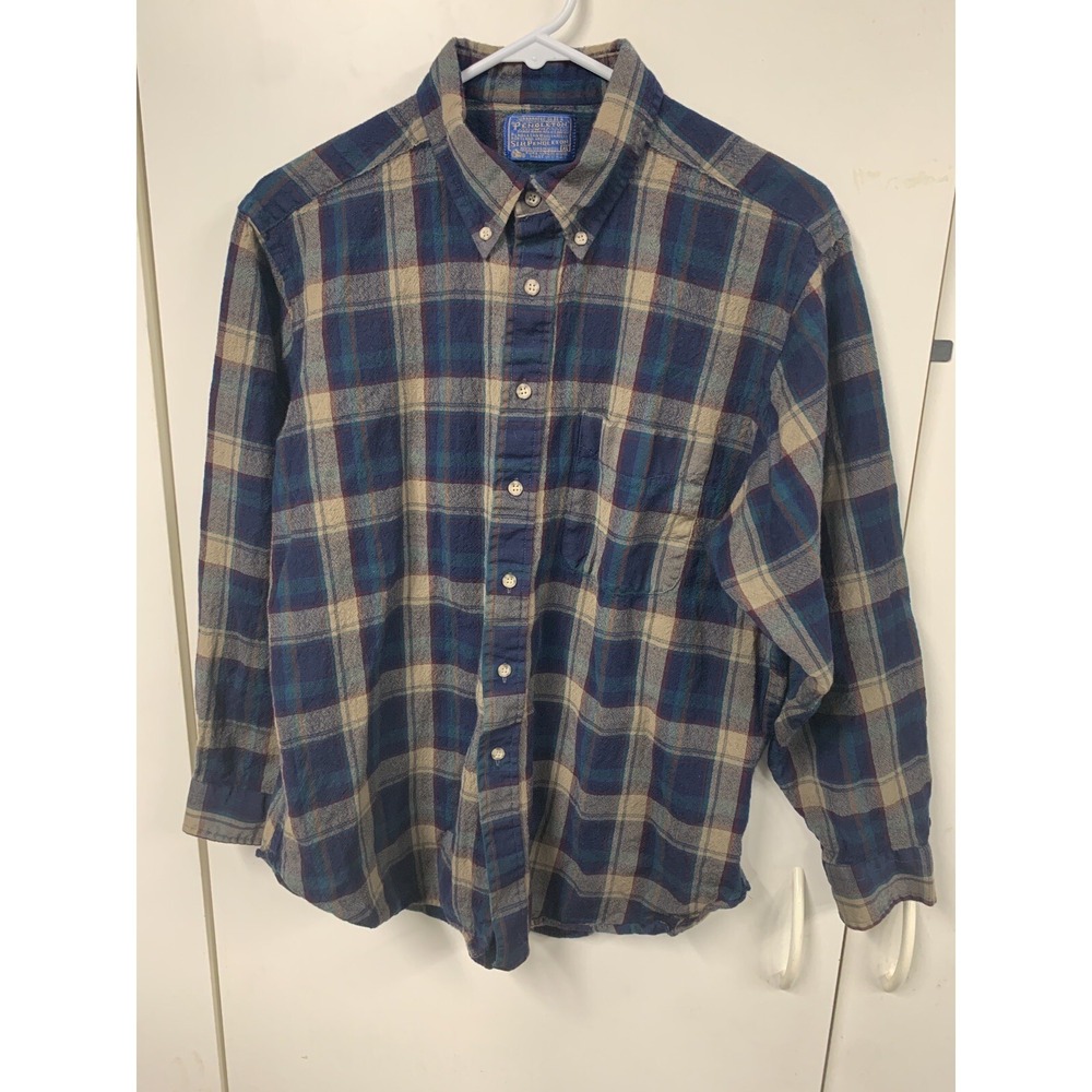 Vintage Pendleton Mens Flannel Shirt Brown Plaid  XL 100% Wool Button Down READ!